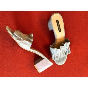 Ava & Aiden blue suede block heel slide mules, 7